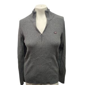 Polo Ralph Lauren Gray Ribbed Quarter Zip Sweater Womens XL Flag Logo